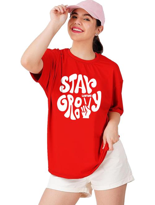 women round neck printed oversized t-shirt - 21622288 - Standard Image - 0