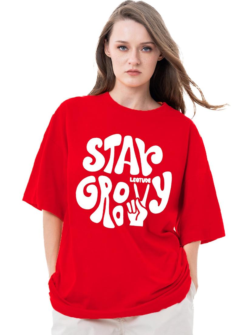 women round neck printed oversized t-shirt - 21622289 -  Zoom Image - 0