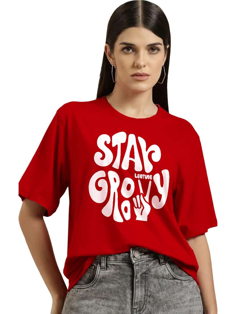 women round neck printed oversized t-shirt