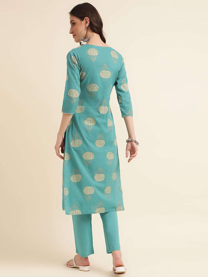 women printed three quarter sleeve kurta pant set - 21622370 - Standard Image - 2