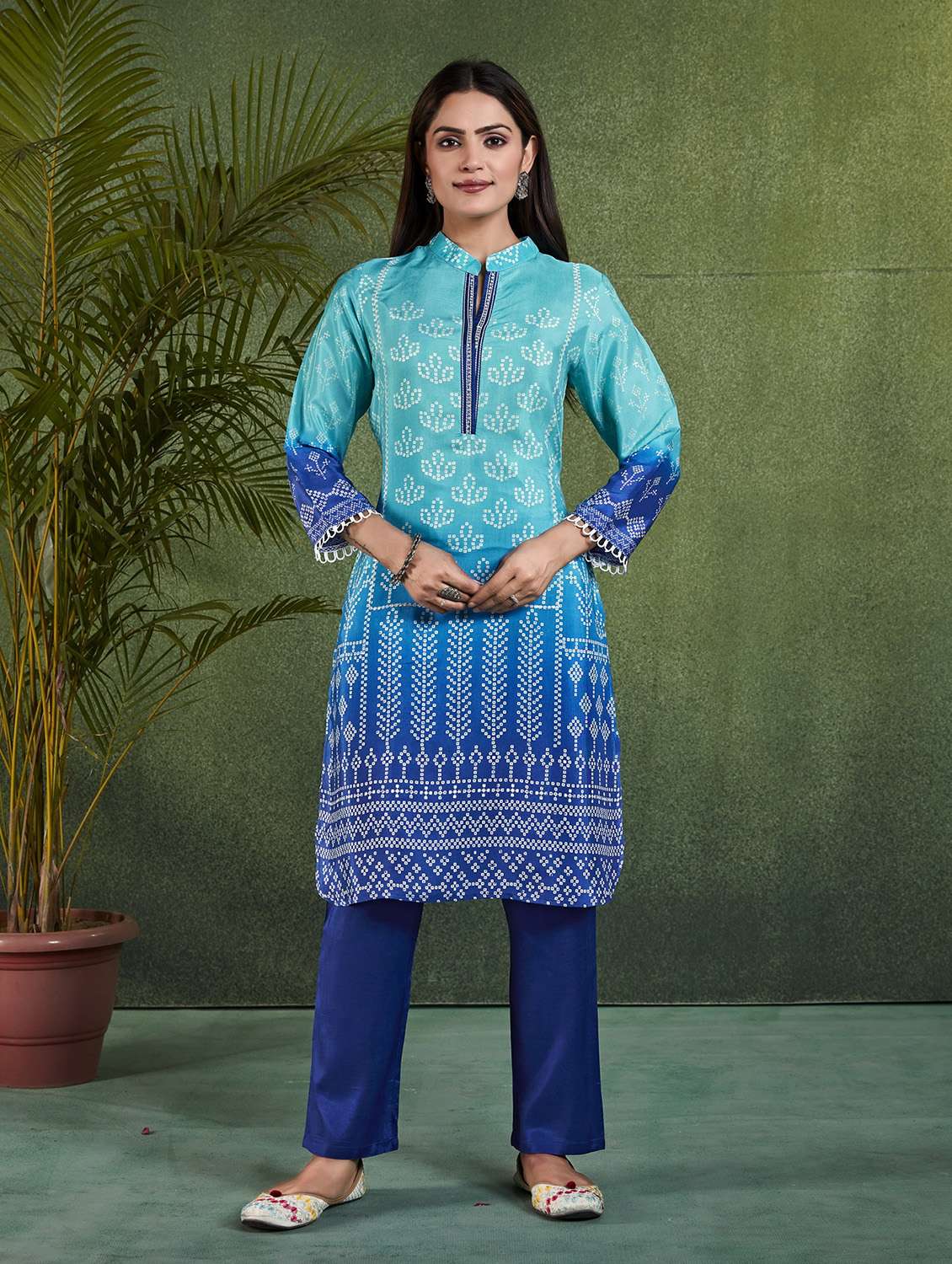 women three quarter sleeve kurta pant set