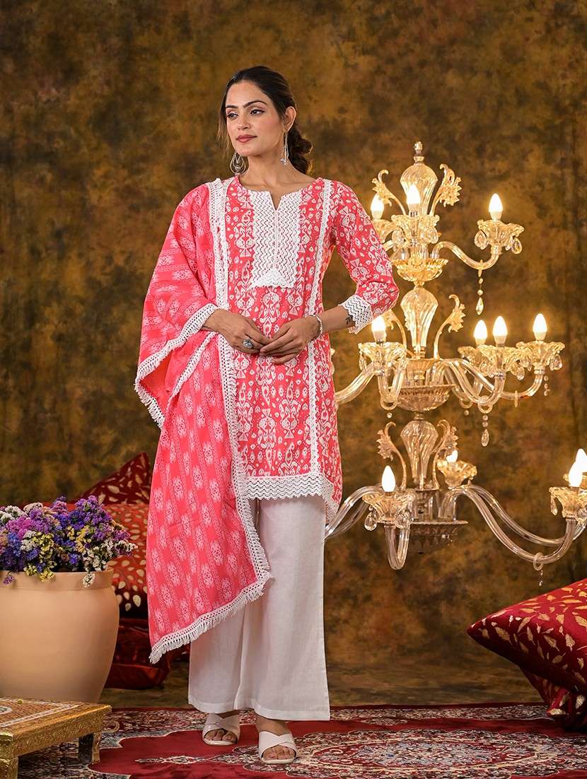 women three quarter sleeve kurta palazzo set 
