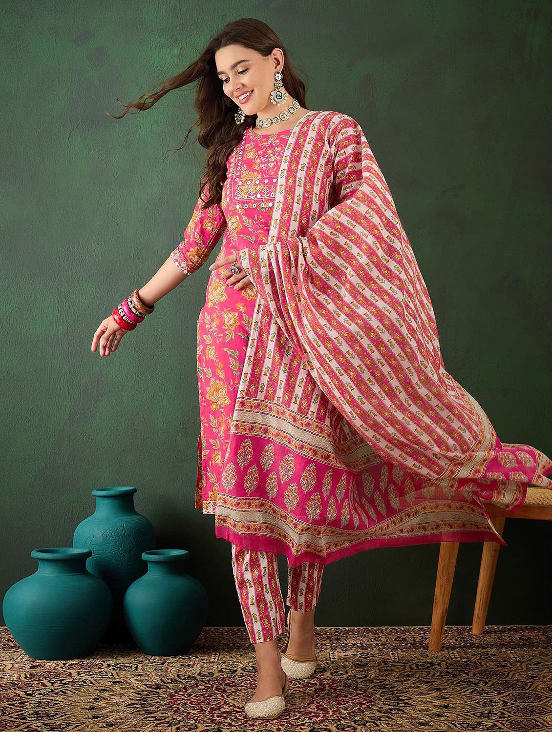 pink cotton kurta pant  set