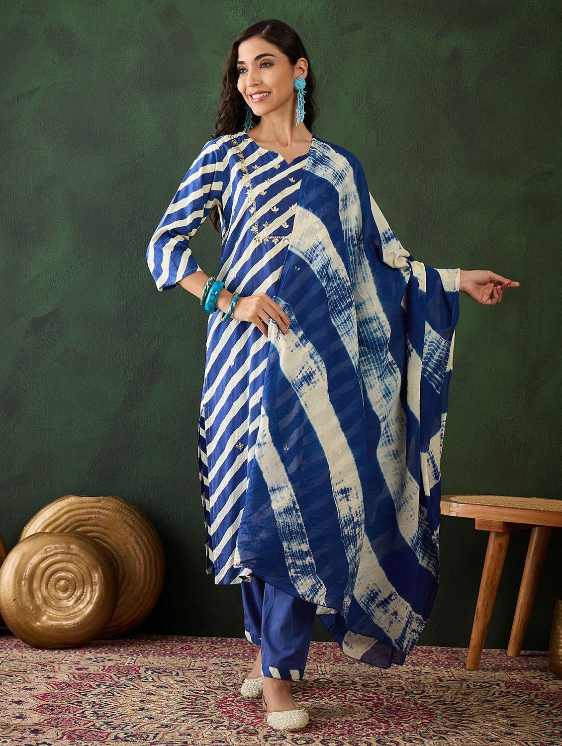 blue cotton kurta pant  set