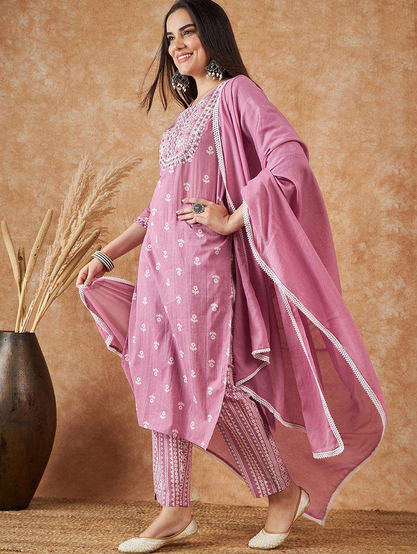 women three quarter sleeve kurta pant with dupatta set - 21622666 -  Standard Image - 2