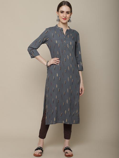 women printed three quarter sleeve straight kurta - 21622687 -  Standard Image - 0