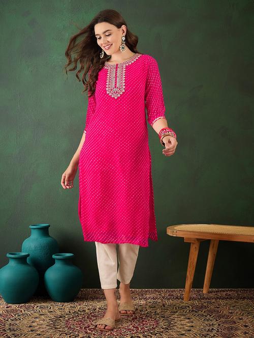 women three quarter sleeve straight kurta - 21622746 -  Standard Image - 0