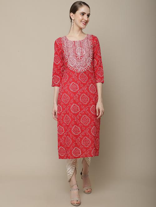 women three quarter sleeve straight kurta - 21622775 - Standard Image - 0