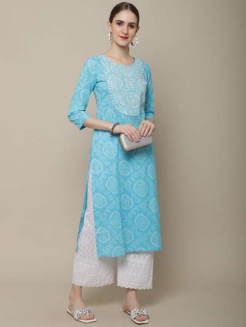 women three quarter sleeve straight kurta - 21622786 - Standard Image - 0