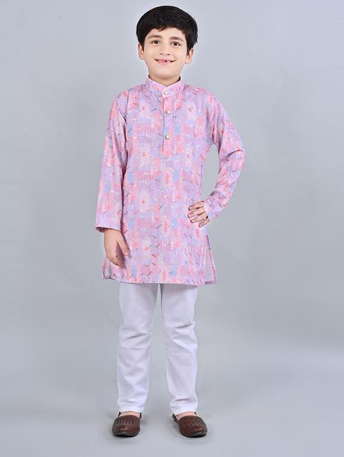 boys mandarin neck kurta payjama ethnic wear set - 21622946 - Standard Image - 0
