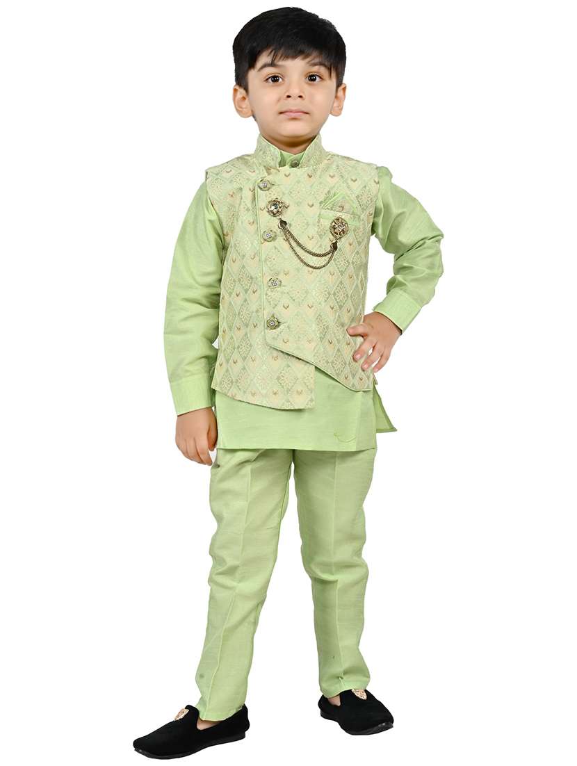 boys self design mandarin neck ethnic wear set