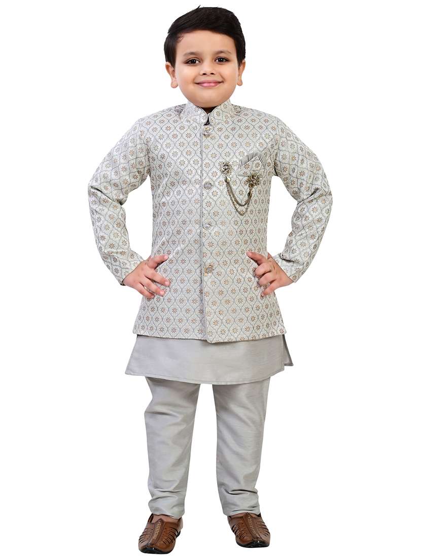 boys self design mandarin neck ethnic wear set - 21623028 -  Zoom Image - 0