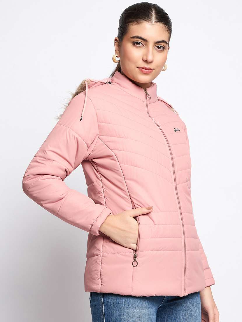 women long sleeves solid quilted jacket - 21623055 - Standard Image - 2