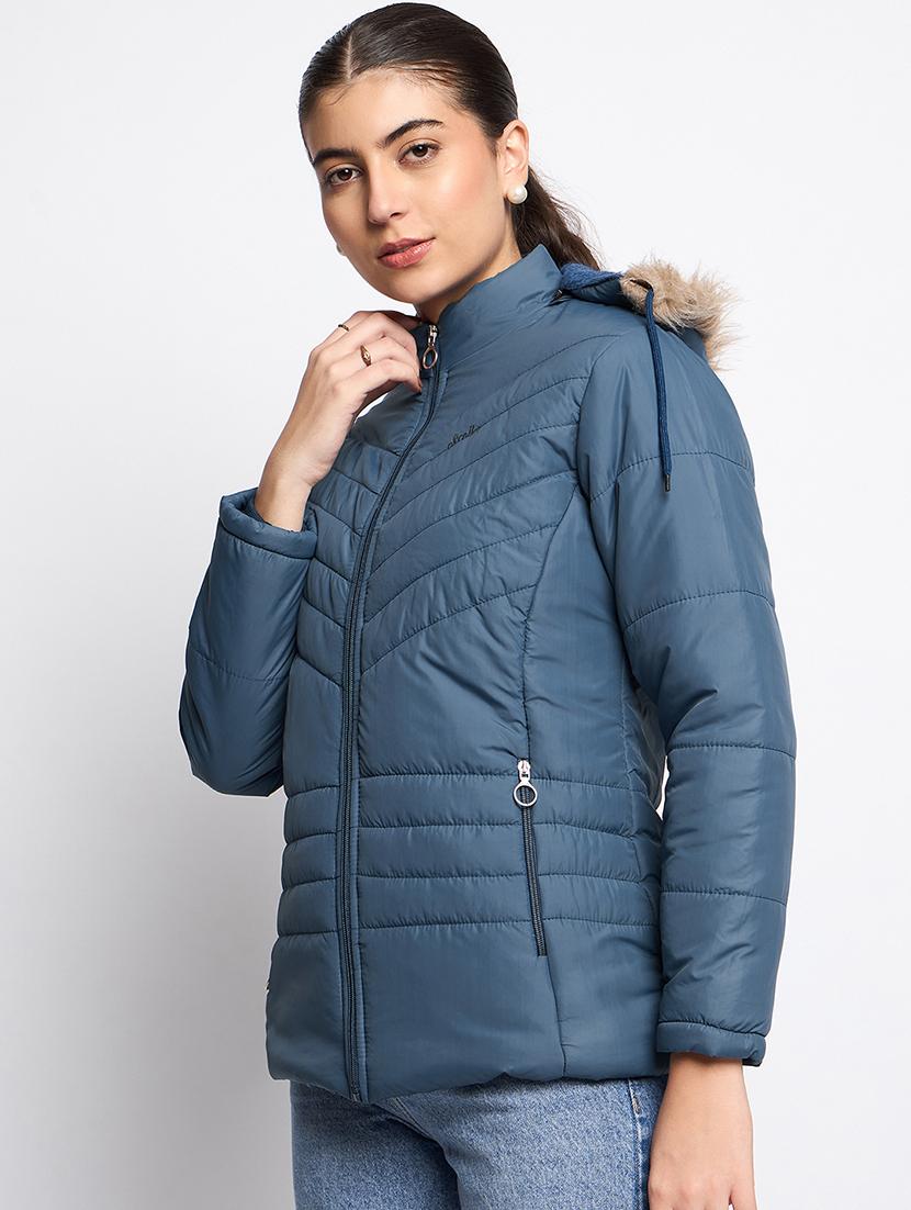 women long sleeves solid quilted jacket - 21623057 - Standard Image - 2