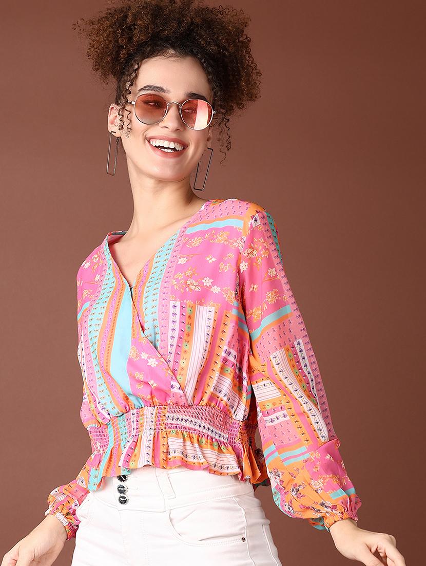 women printed long sleeve crop top - 21624402 - Standard Image - 2