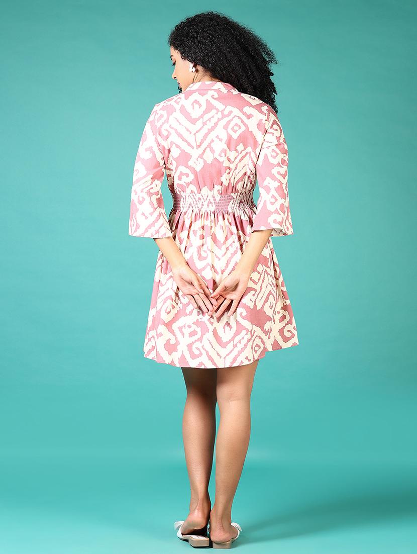 women mauve printed madarin neck a-line dress - 21624412 - Standard Image - 2