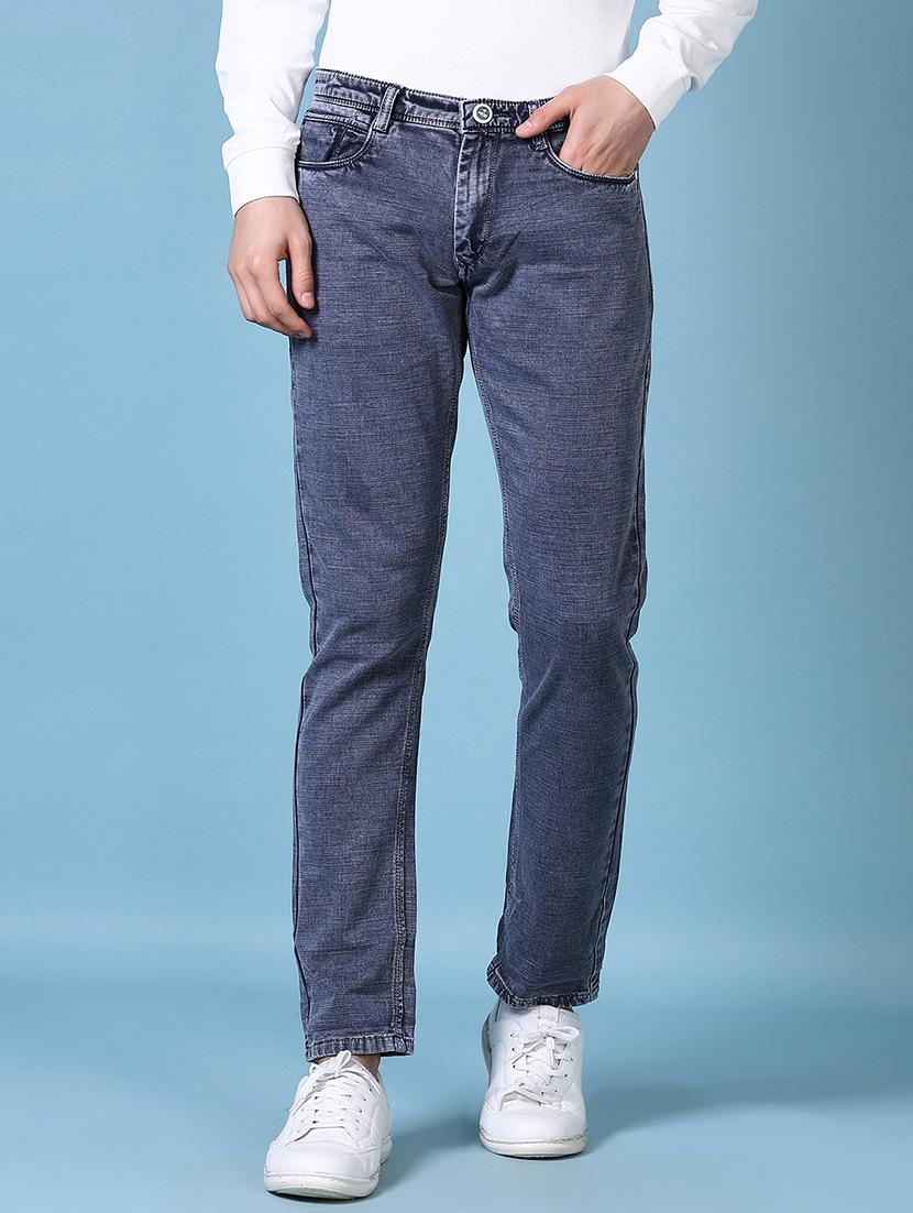 men washed mid rise denim jeans