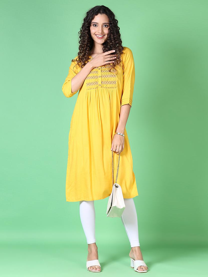 women embroidered round neck a-line kurta - 21624429 - Zoom Image - 0