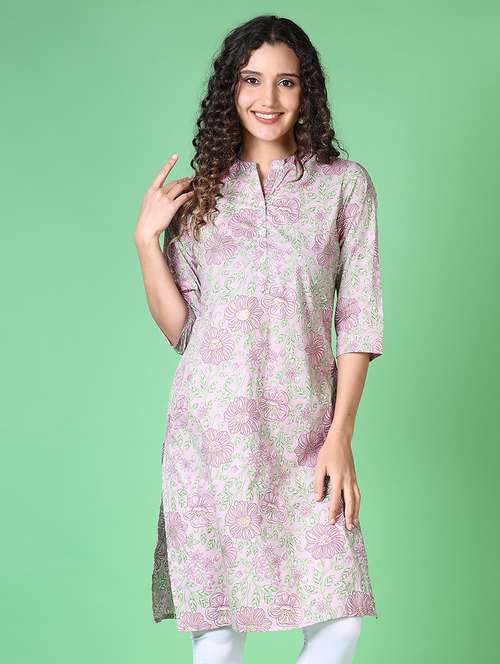 women floral mandarin neck straight kurta - 21624440 - Standard Image - 0