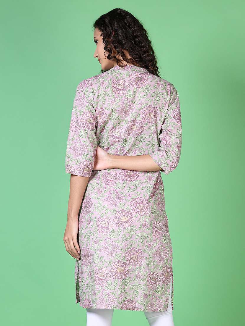 women floral mandarin neck straight kurta - 21624440 - Standard Image - 2