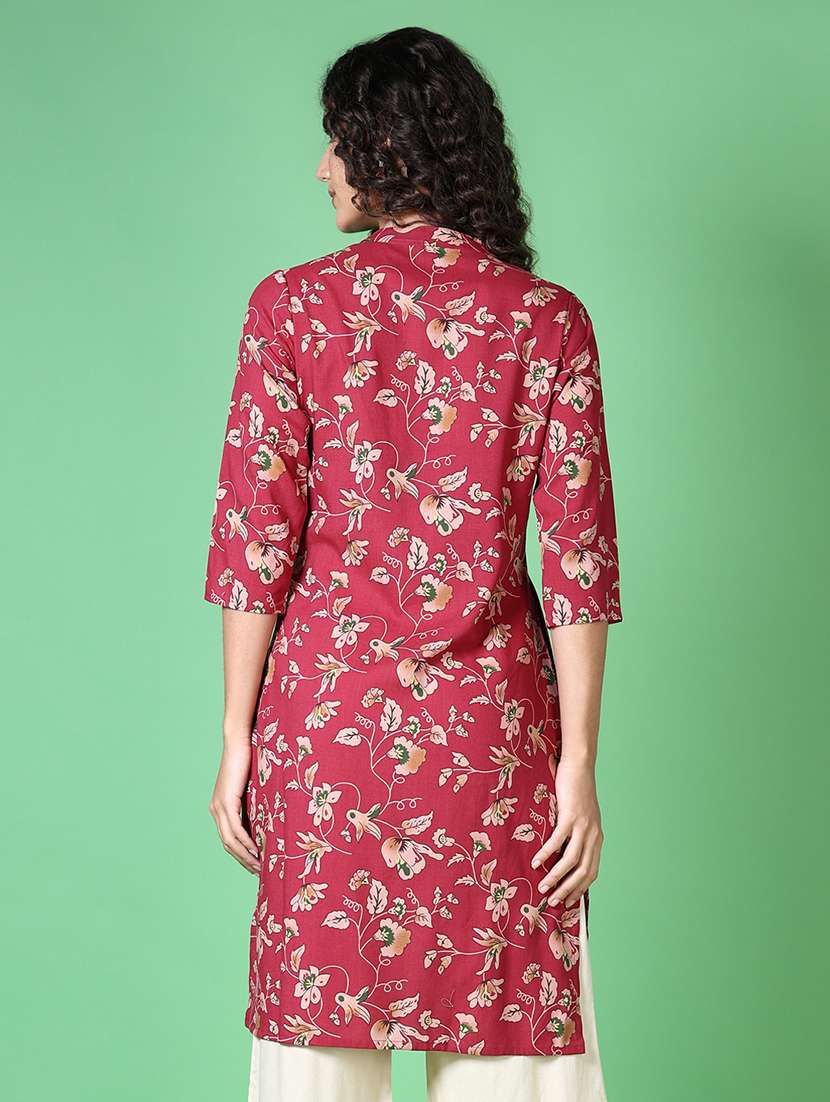 women floral mandarin neck straight kurta - 21624523 -  Standard Image - 2