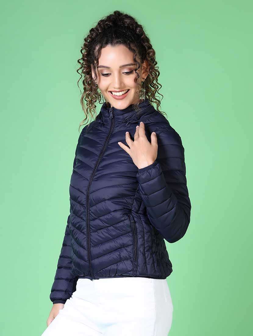 women solid long sleeve quilted jacket - 21624552 -  Standard Image - 2