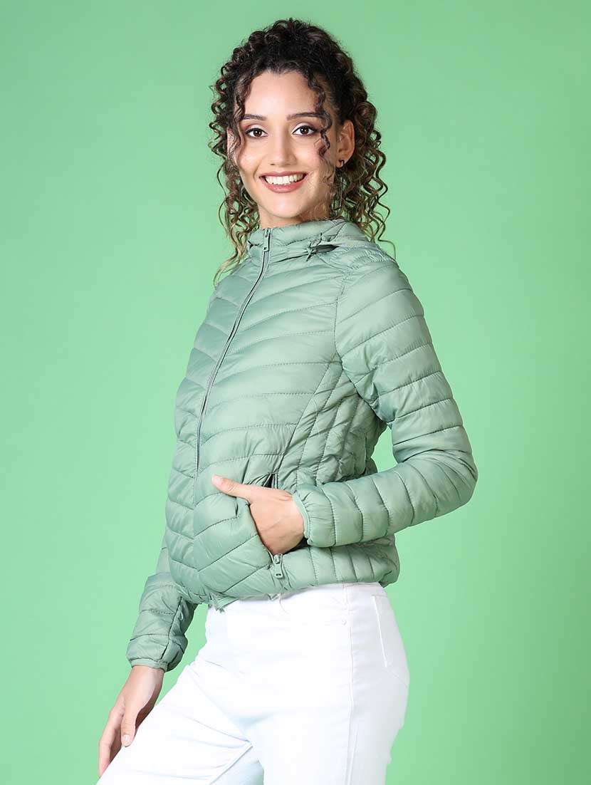 women solid long sleeve quilted jacket - 21624554 -  Standard Image - 2
