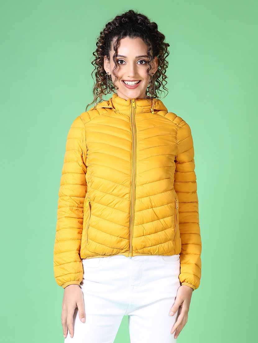 women solid long sleeve quilted jacket