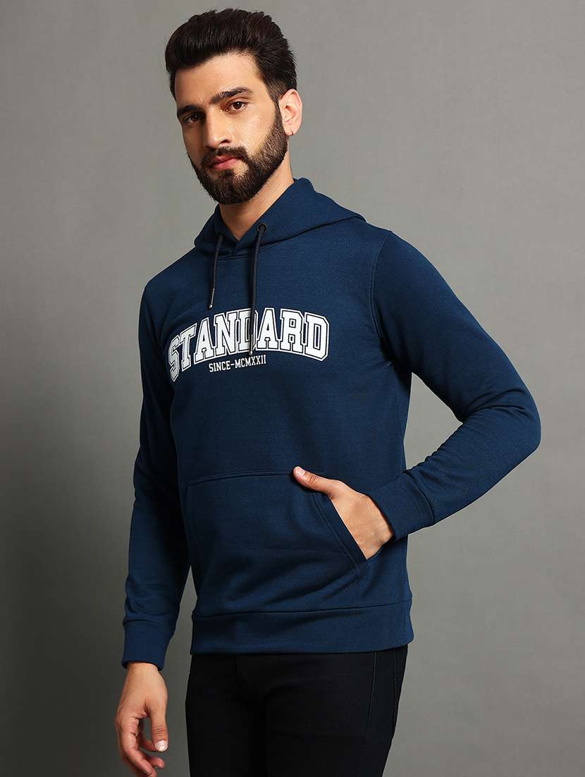 men slim fit printed long sleeve hood neck sweatshirt