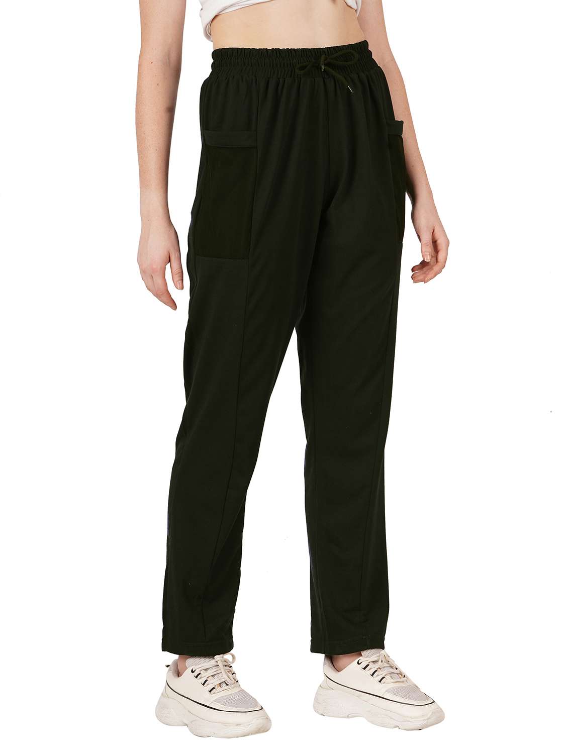 women high rise solid track pants