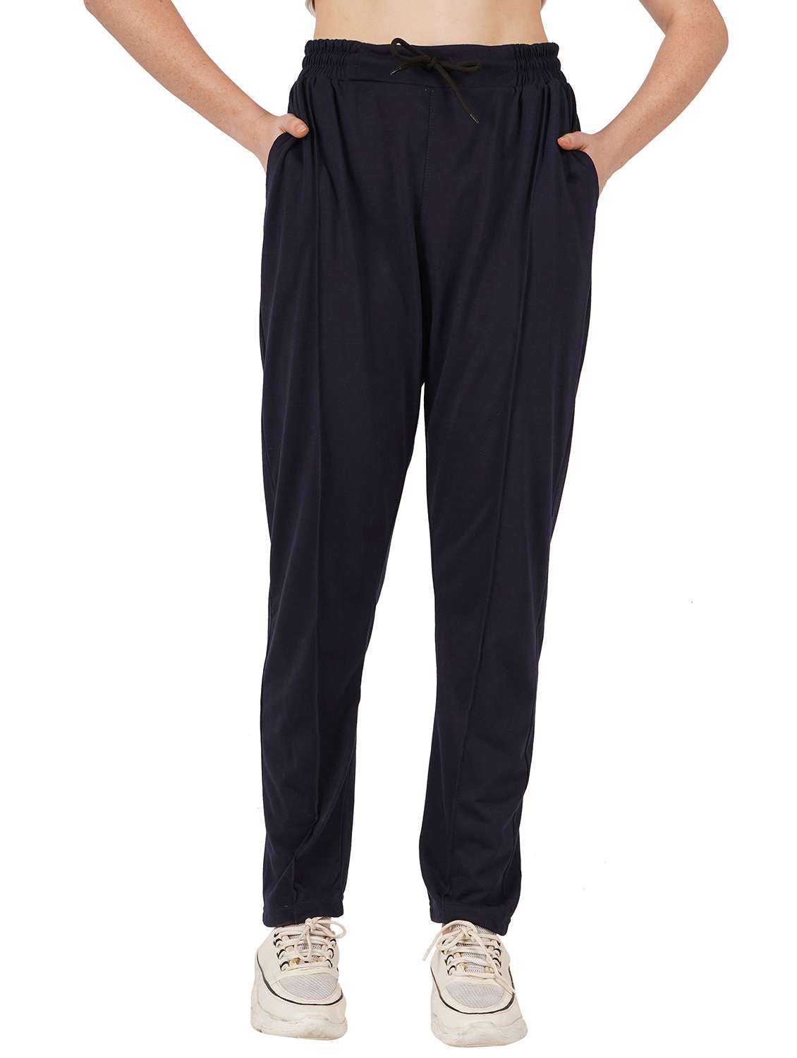 women high rise solid track pants