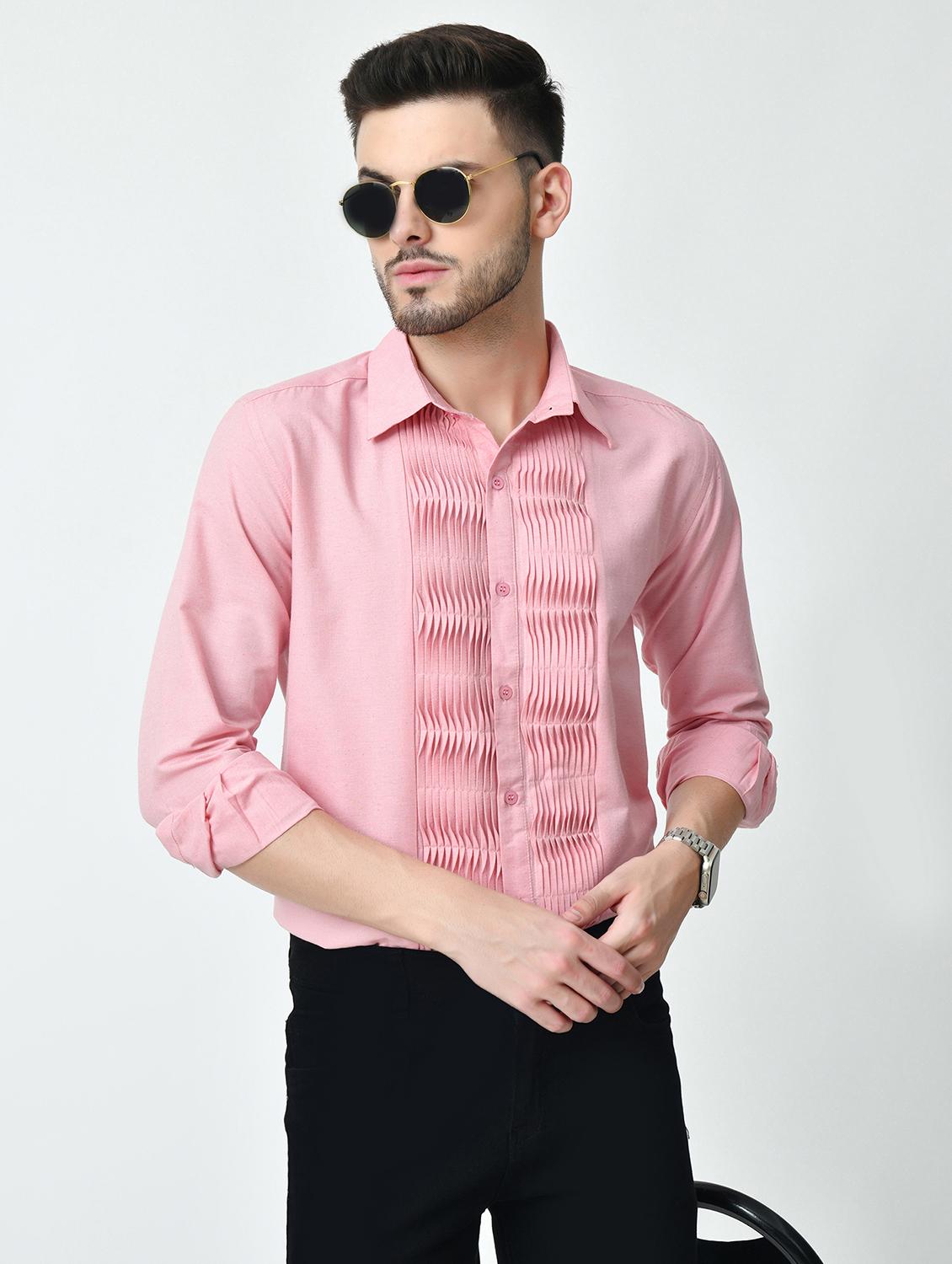 men pink regular fit plain pleated shirt - 21626676 - Standard Image - 2