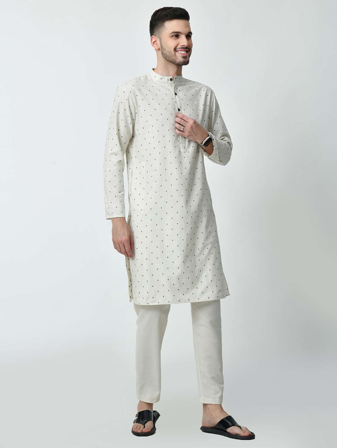men regular fit mandarin neck printed long kurta - 21627061 - Standard Image - 2