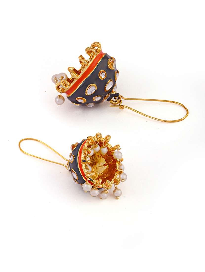 women grey dome shaped jhumka earings - 21627067 -  Standard Image - 2