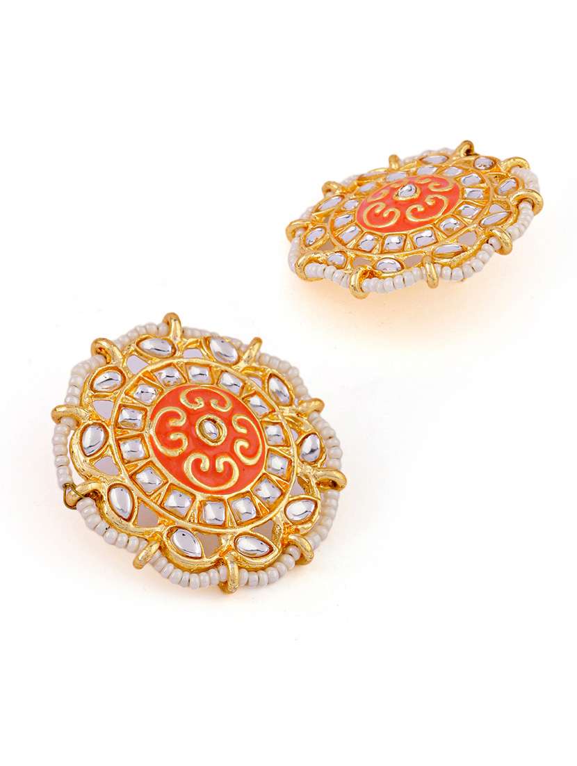 women gold plated kundan & pearl work stud earrings - 21627084 -  Standard Image - 2