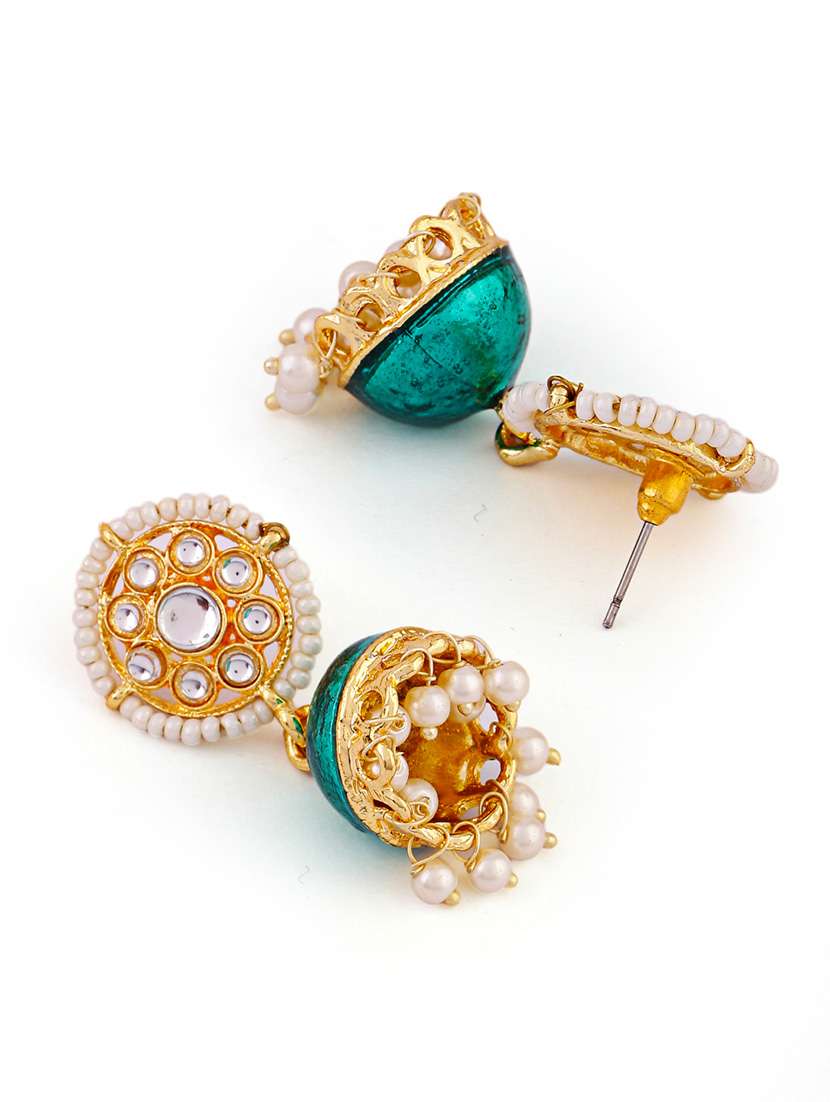 women green gold plated jhumka earring - 21627090 -  Standard Image - 2