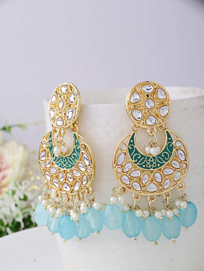 women gold plated kundan work chandbali earrings - 21627091 -  Zoom Image - 0