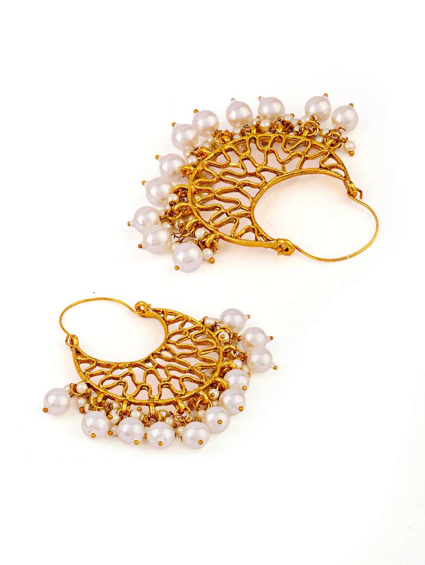 women gold plated pearls detailed hoop earrings - 21627110 -  Standard Image - 2