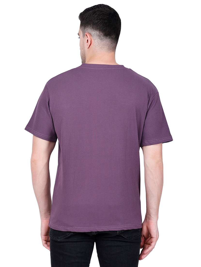 men purple solid round neck regular fit t-shirt - 21627200 -  Standard Image - 2