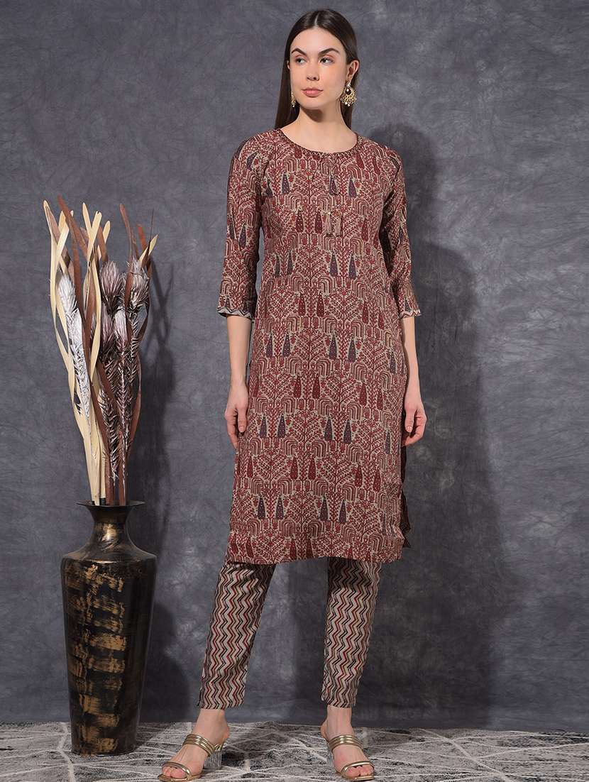women printed three quarter sleeve kurta pant set - 21627231 - Standard Image - 2