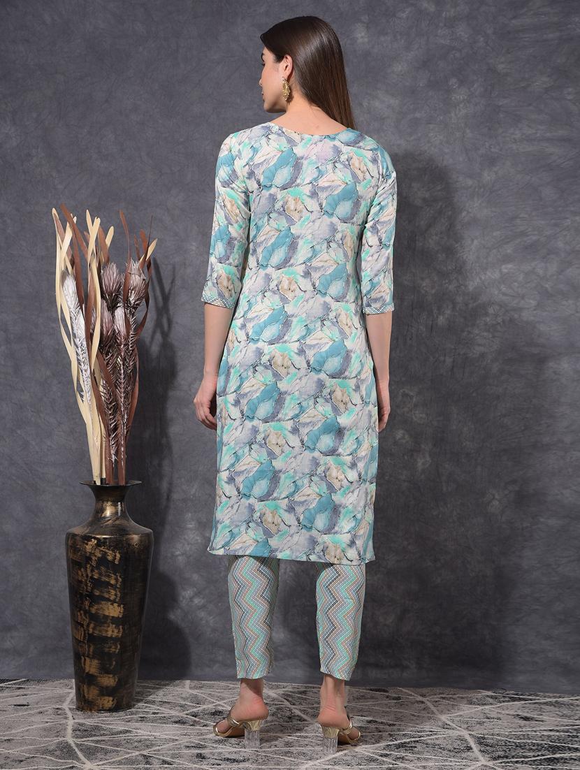 women printed three quarter sleeve kurta pant set - 21627233 - Standard Image - 2