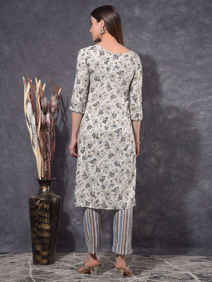 women floral printed three quarter sleeve kurta pant set - 21627236 -  Standard Image - 2