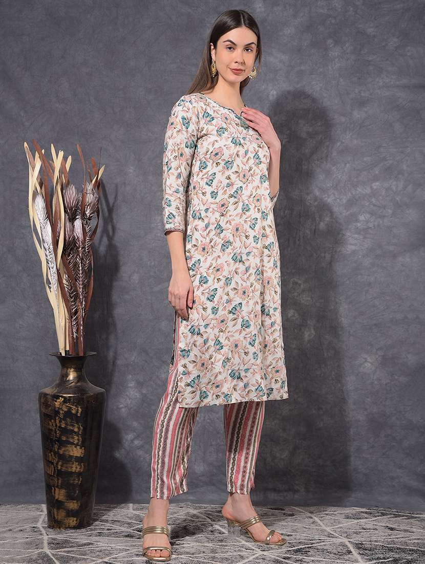 women floral printed three quarter sleeve kurta pant set - 21627237 -  Standard Image - 2