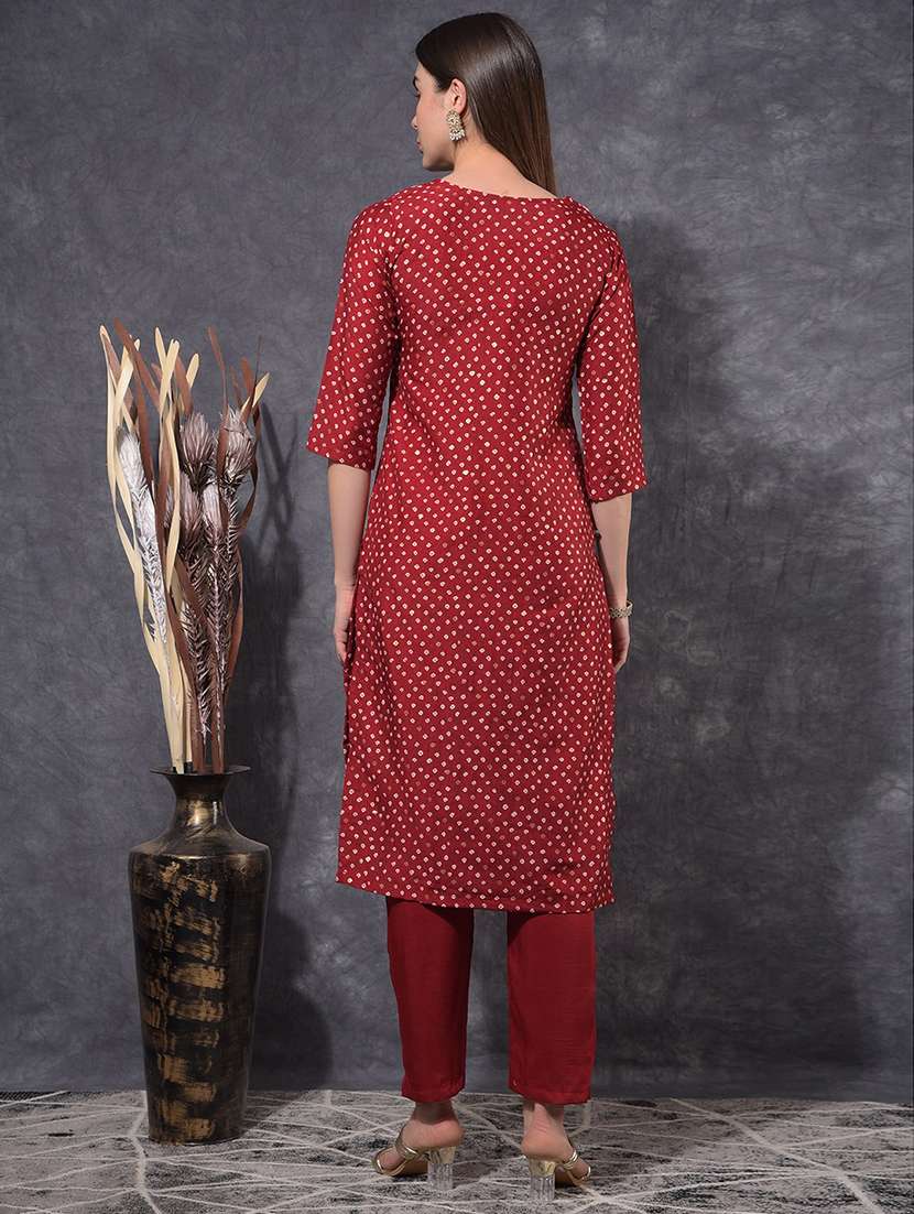 women bandhani three quarter sleeve kurta pant set - 21627254 -  Standard Image - 2