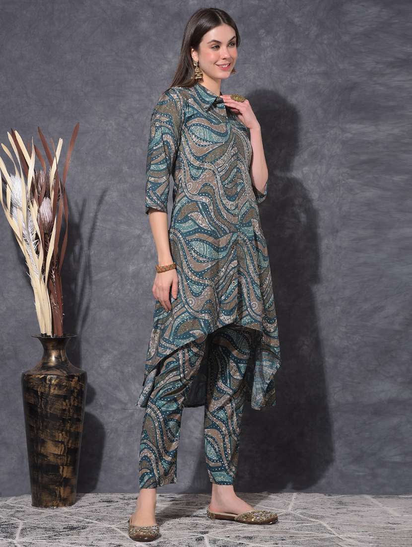 women printed three quarter sleeve kurta pant set - 21627257 - Standard Image - 2