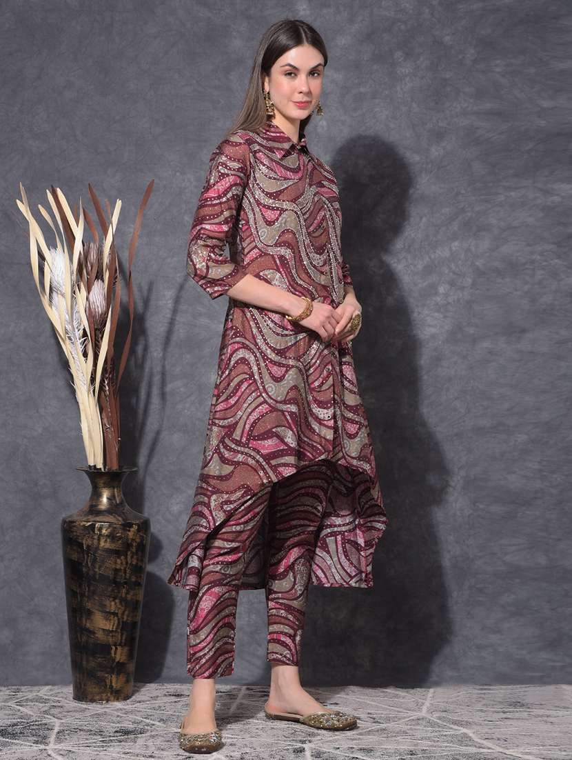 women printed three quarter sleeve kurta pant set - 21627259 -  Standard Image - 2