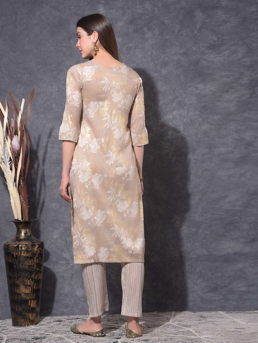 women floral three quarter sleeve kurta pant set - 21627264 -  Standard Image - 2