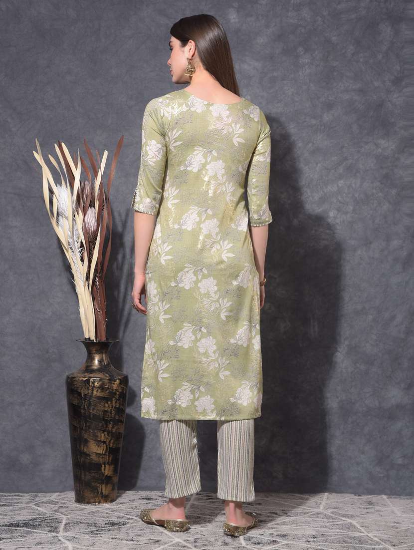 women floral three quarter sleeve kurta pant set - 21627265 -  Standard Image - 2