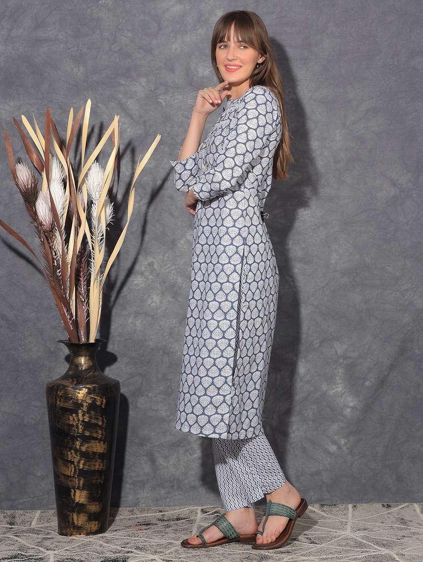 women printed three quarter sleeve kurta pant set - 21627275 -  Standard Image - 2