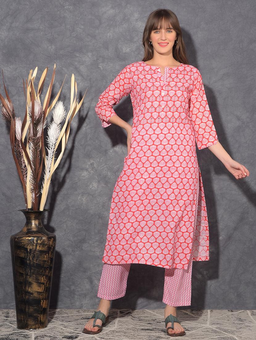 women printed three quarter sleeve kurta pant set - 21627276 - Zoom Image - 0